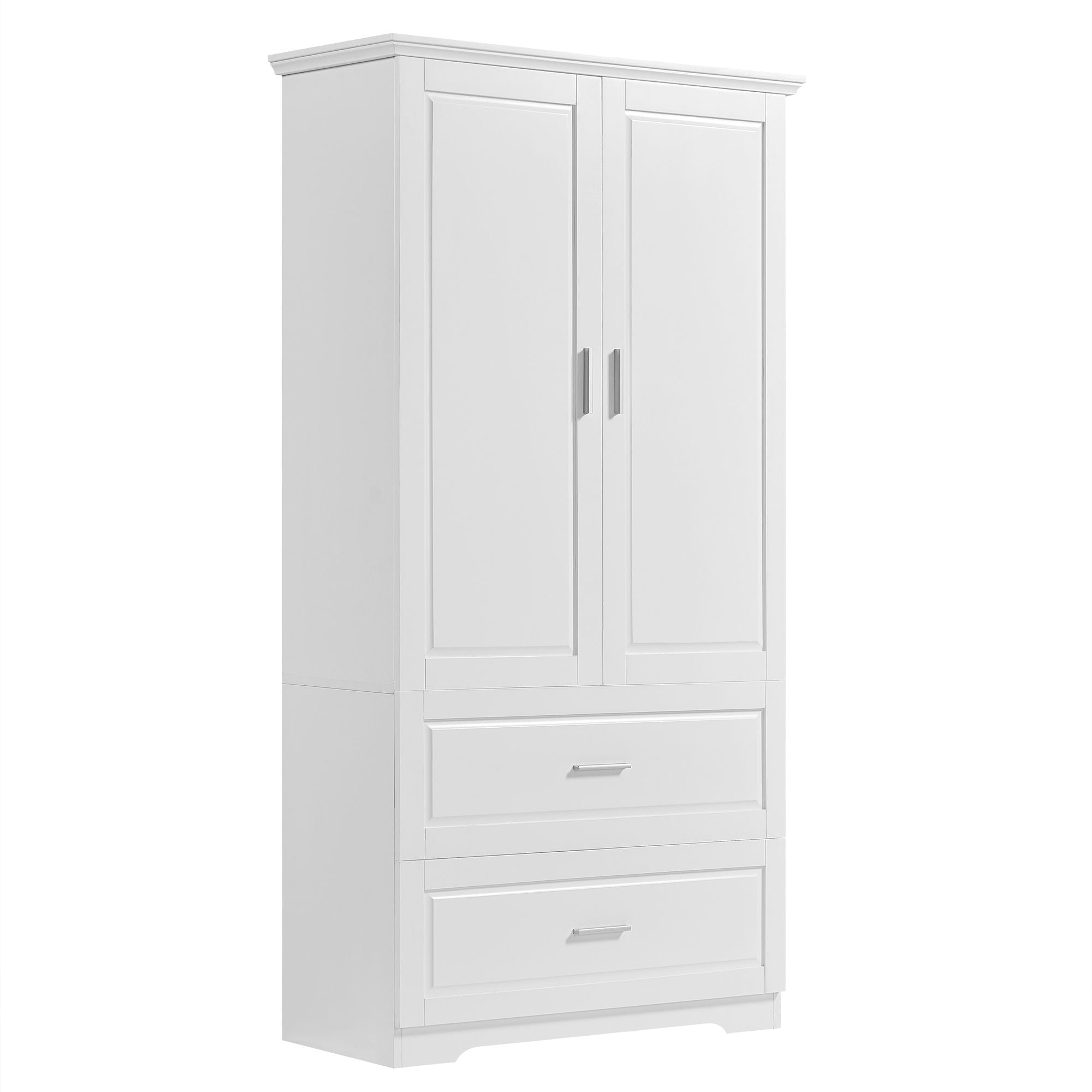 Tall Bathroom Storage Cabinet, Cabinet With Two Doors And Drawers, Adjustable Shelf, MDF Board - White