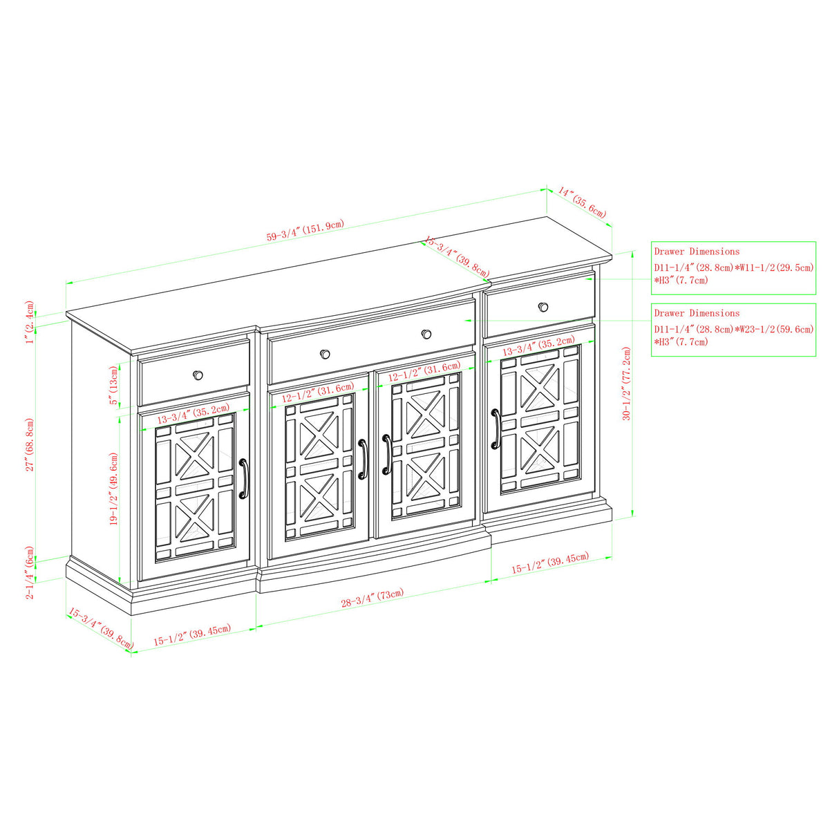 Classic Fretwork Detailed Glass Door Sideboard by Walker Edison | Bel Furniture