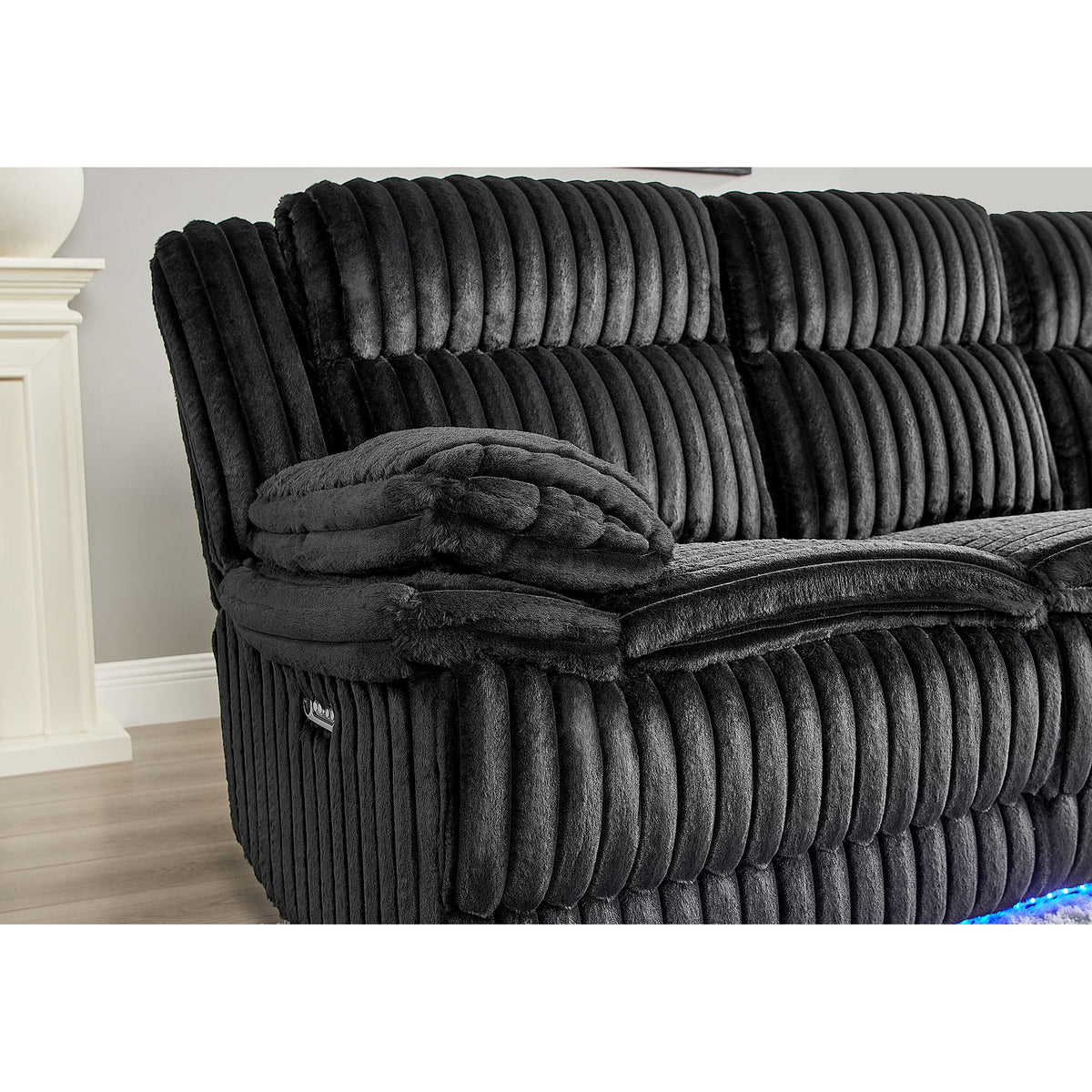 Winston - Power Reclining Sofa With LED Lighting, Hidden Drawer, And Drop Down Table - Black