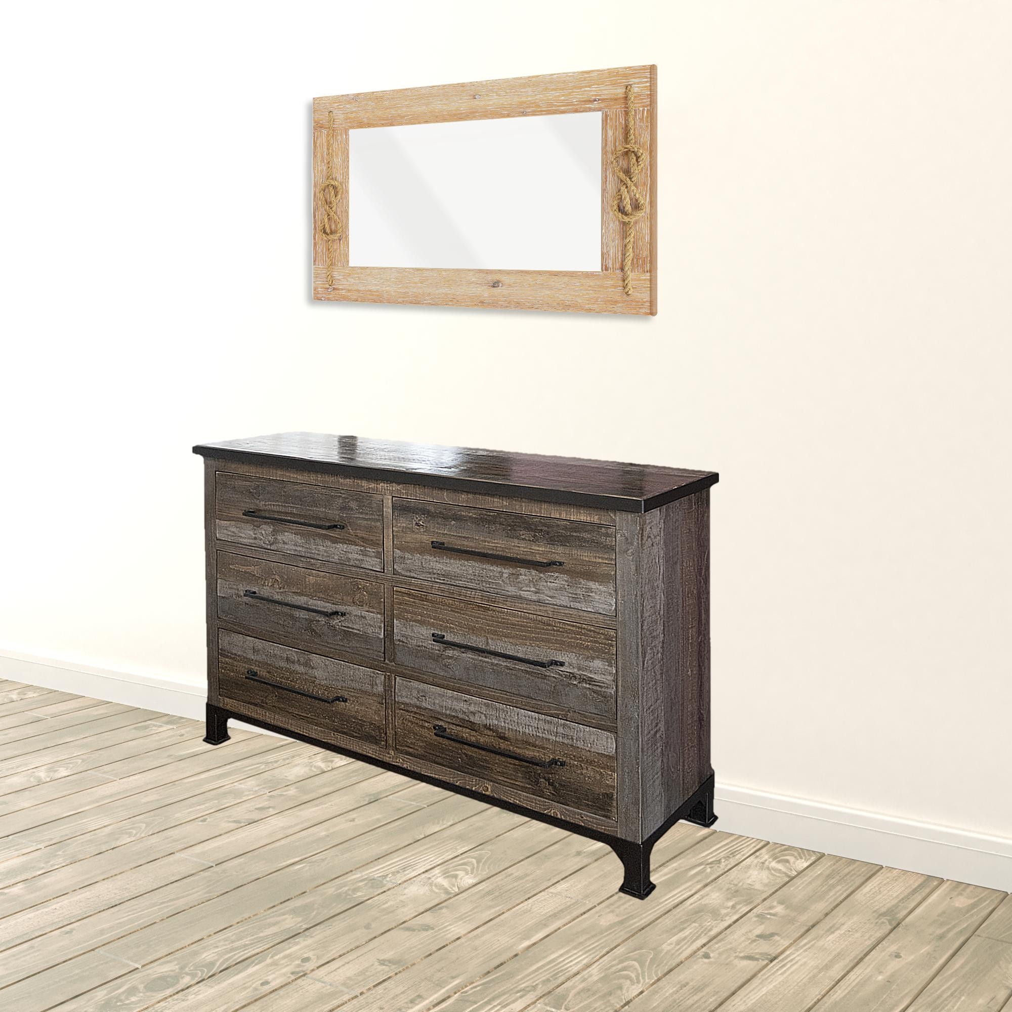 Wooden 6 Drawer Double Dresser - Brown