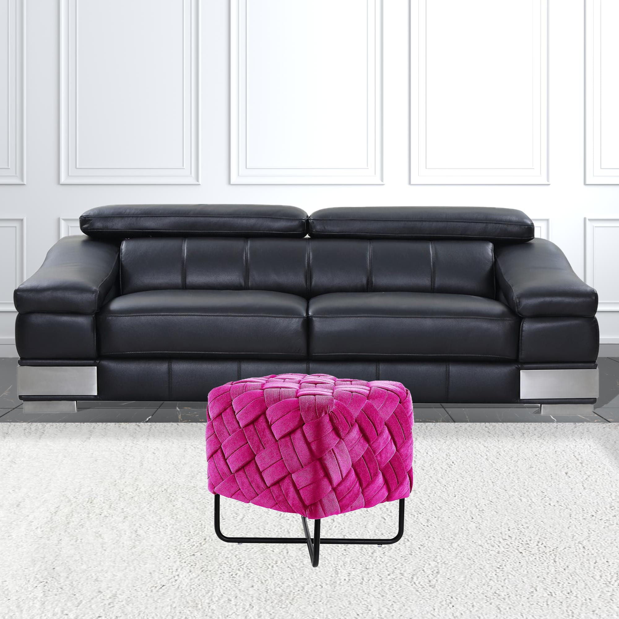 Velvet Cube Ottoman - Fuchsia / Black