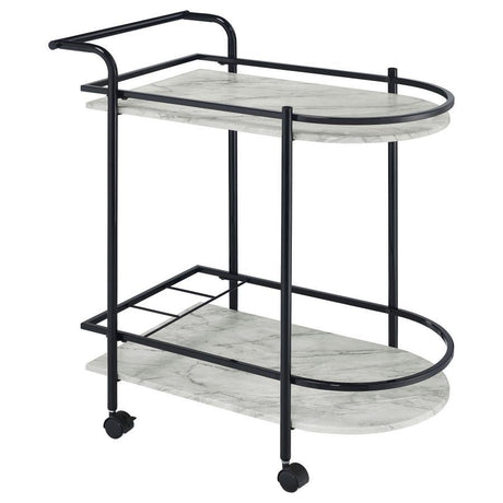Desiree - 2-Tier Faux Marble Shelf Metal Bar Cart White by CoasterEveryday | Bel Furniture