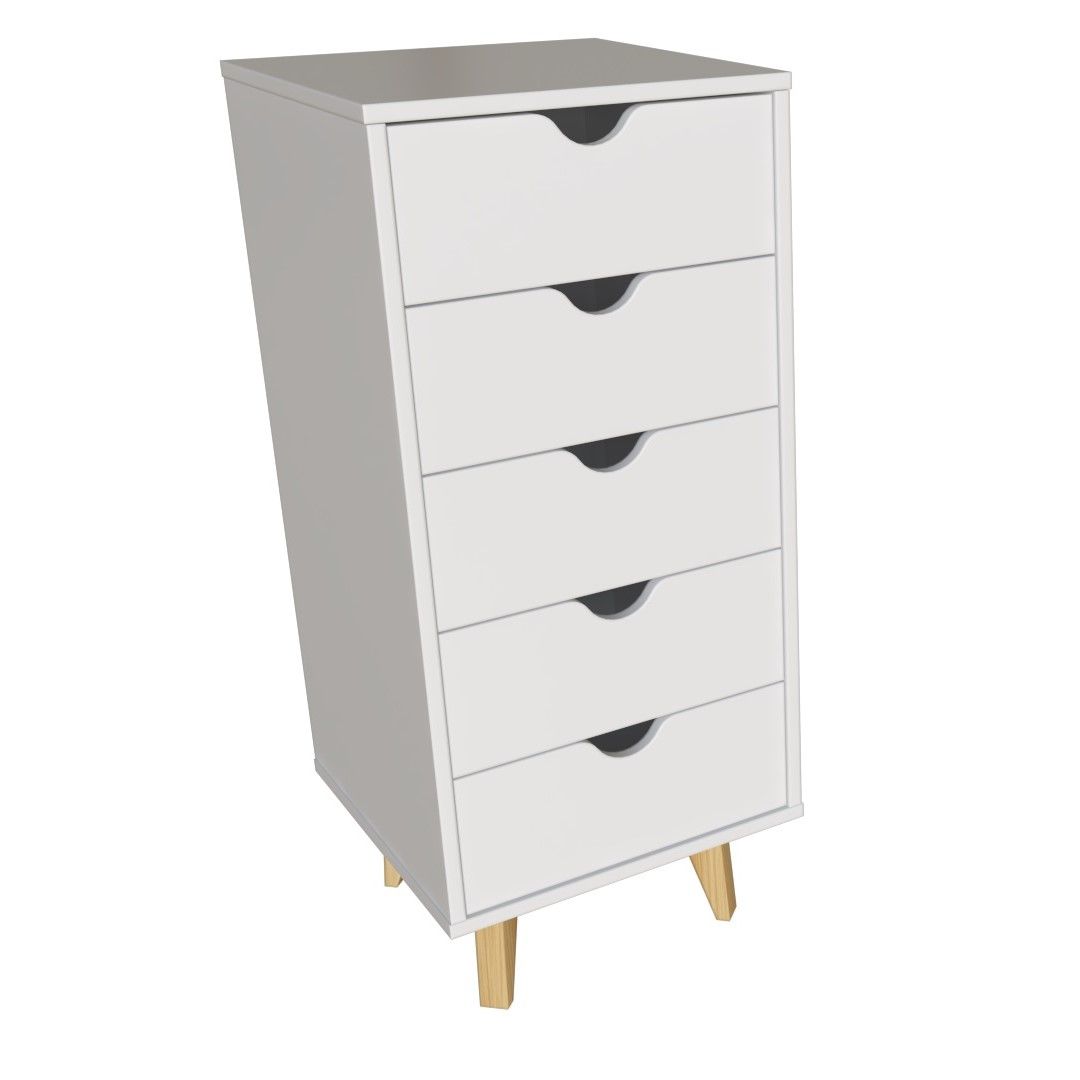 Solid Wood 5 Drawer Lingerie Chest - White