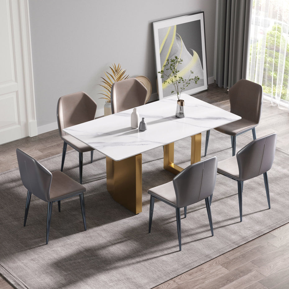 Modern Artificial Stone White Straight Edge Metal Leg Dining Table