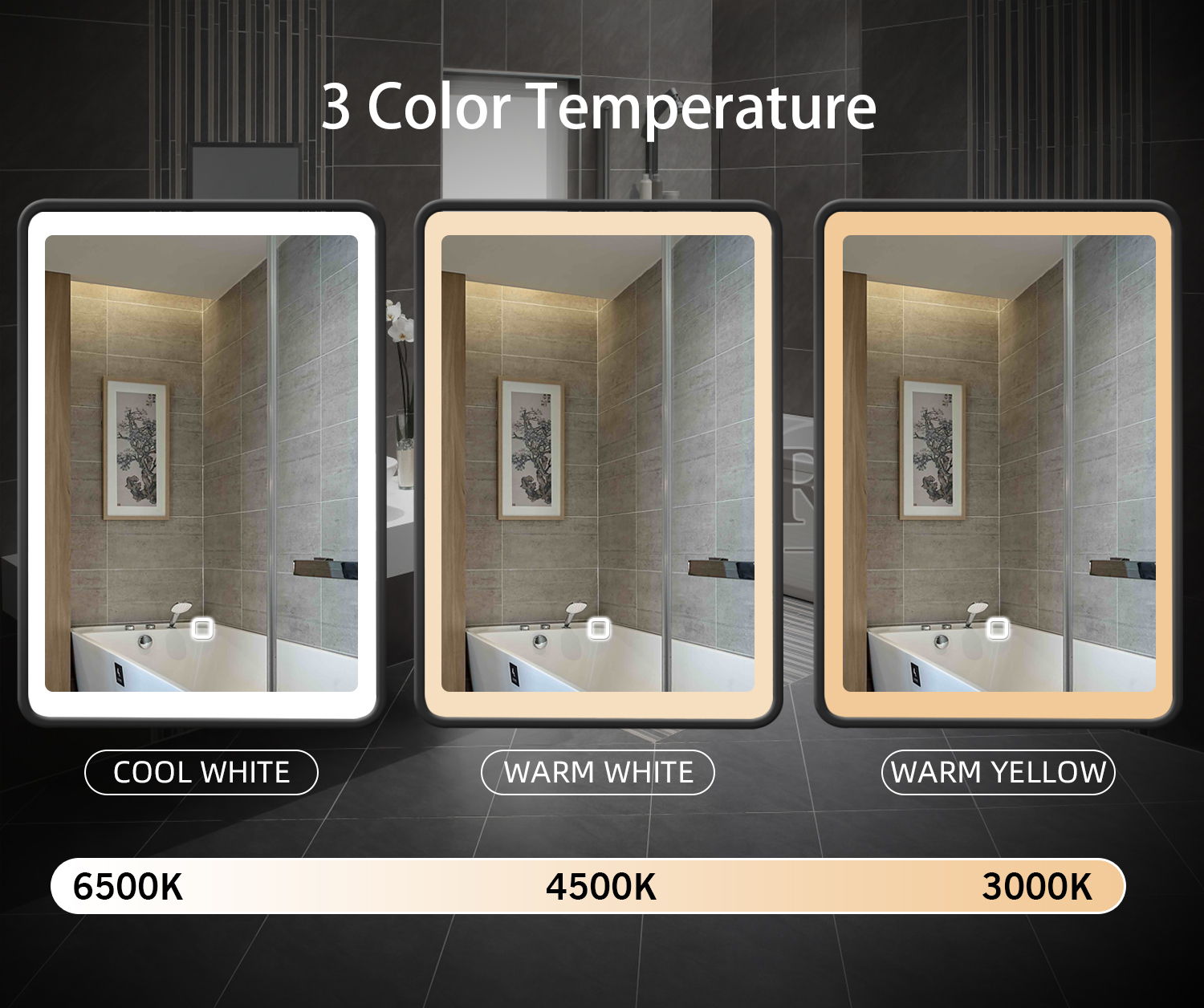 24X30" Led Black Framed Wall Mount Medicine Cabinet With Mirror Anti - Fog Function 3 Colors With Light - Black