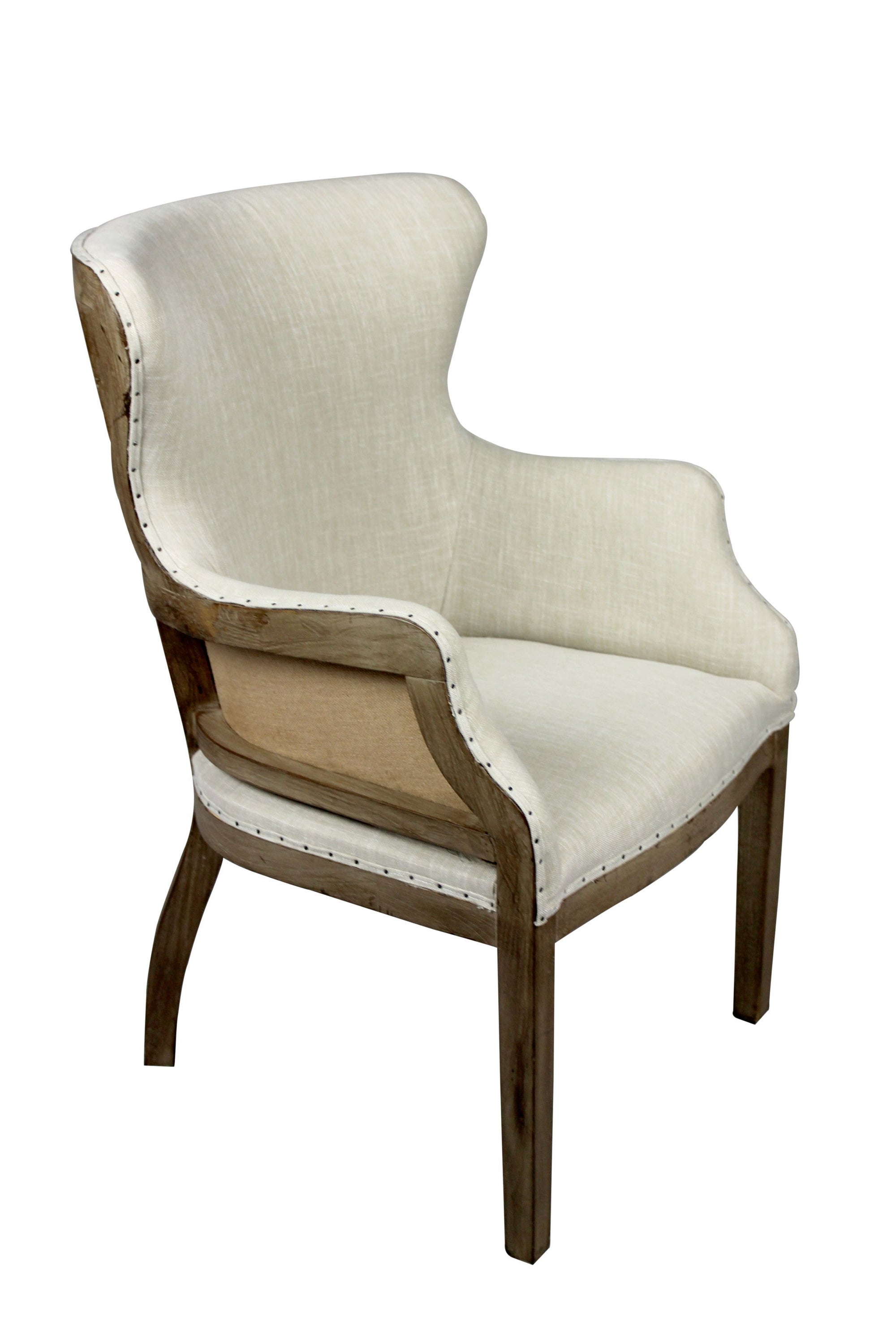 Fabric And Solid Wood Dining Arm Chair - Ivory / Brown