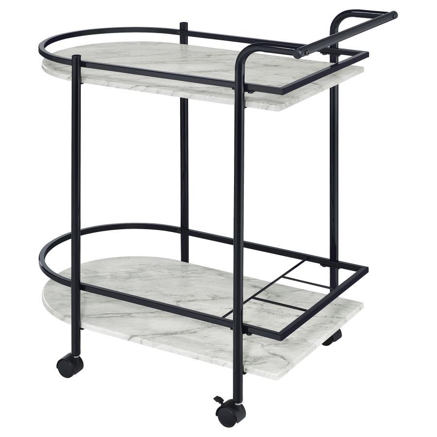 Desiree - 2-Tier Faux Marble Shelf Metal Bar Cart by CoasterEveryday | Bel Furniture