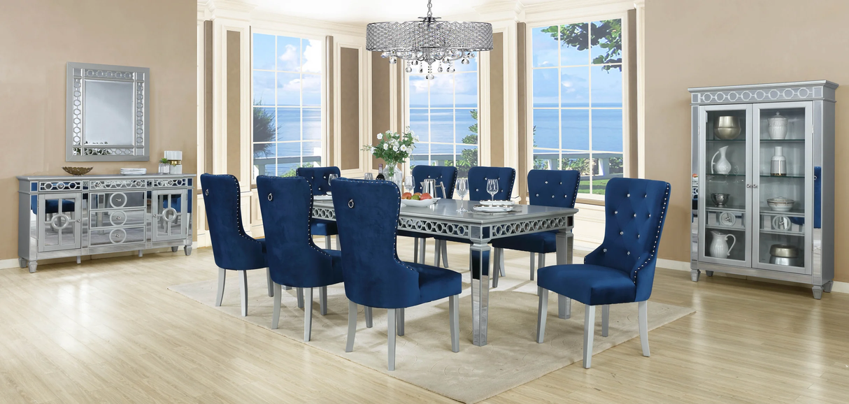 Blue Modern 3 Room Furniture Package with Tufted Queen Bed, Dining Set & Sectional Sofa