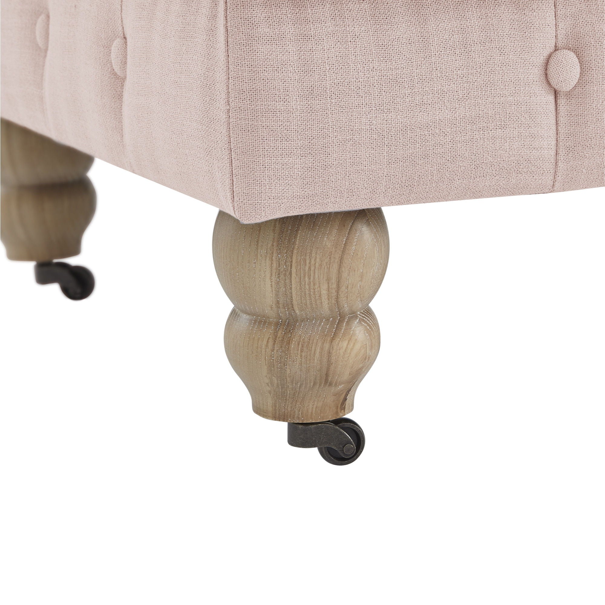 Linen And Natural Rolling Tufted Cocktail Ottoman - Pink