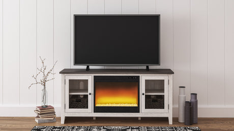 Dorrinson - TV Stand With Fireplace Insert White 2 Pc. - 60" TV Stand with Fireplace Insert Glass Stone by Signature Design by Ashley® | Bel Furniture