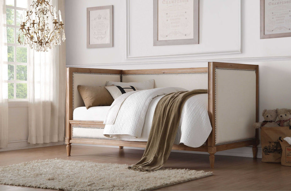 Nail Head Trim Twin Daybed - Oak / Linen