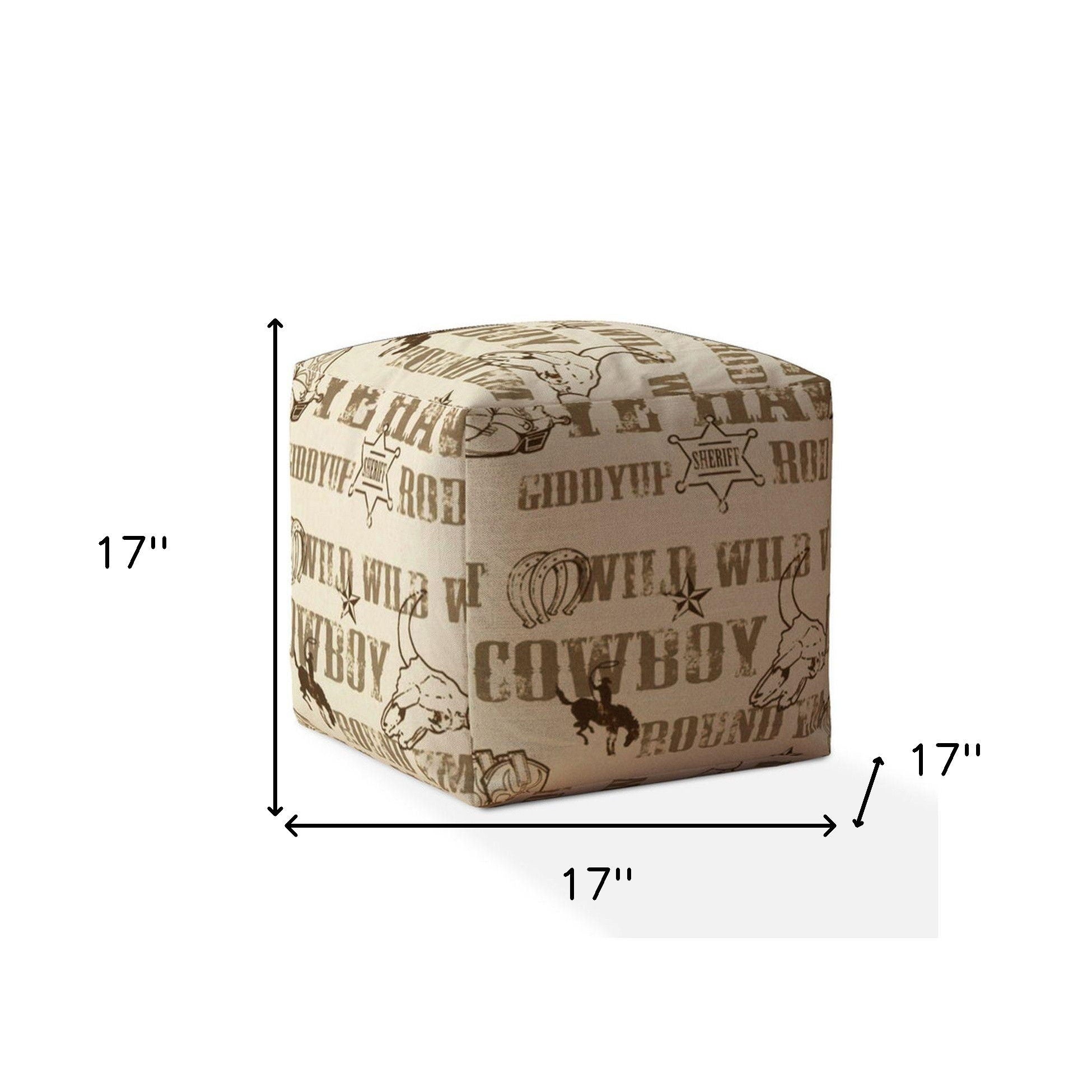 Cotton Animal Print Pouf Ottoman - Brown