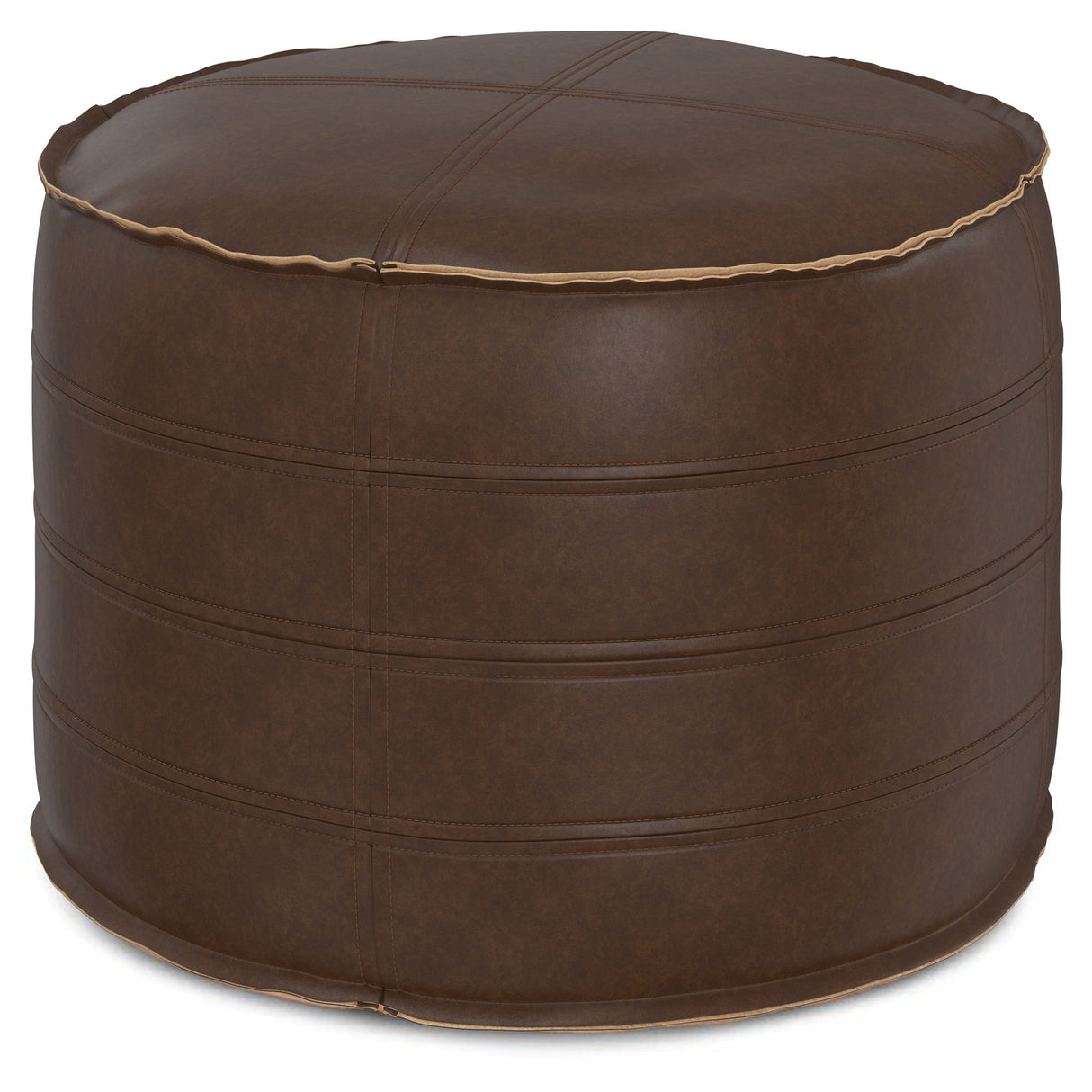Brody - Round Pouf Dark Brown 20"W x 20"D x 14"H by Simpli-Home | Bel Furniture