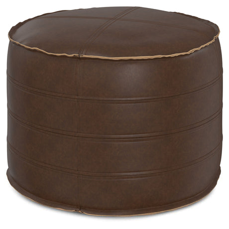 Brody - Round Pouf Dark Brown 20"W x 20"D x 14"H by Simpli-Home | Bel Furniture