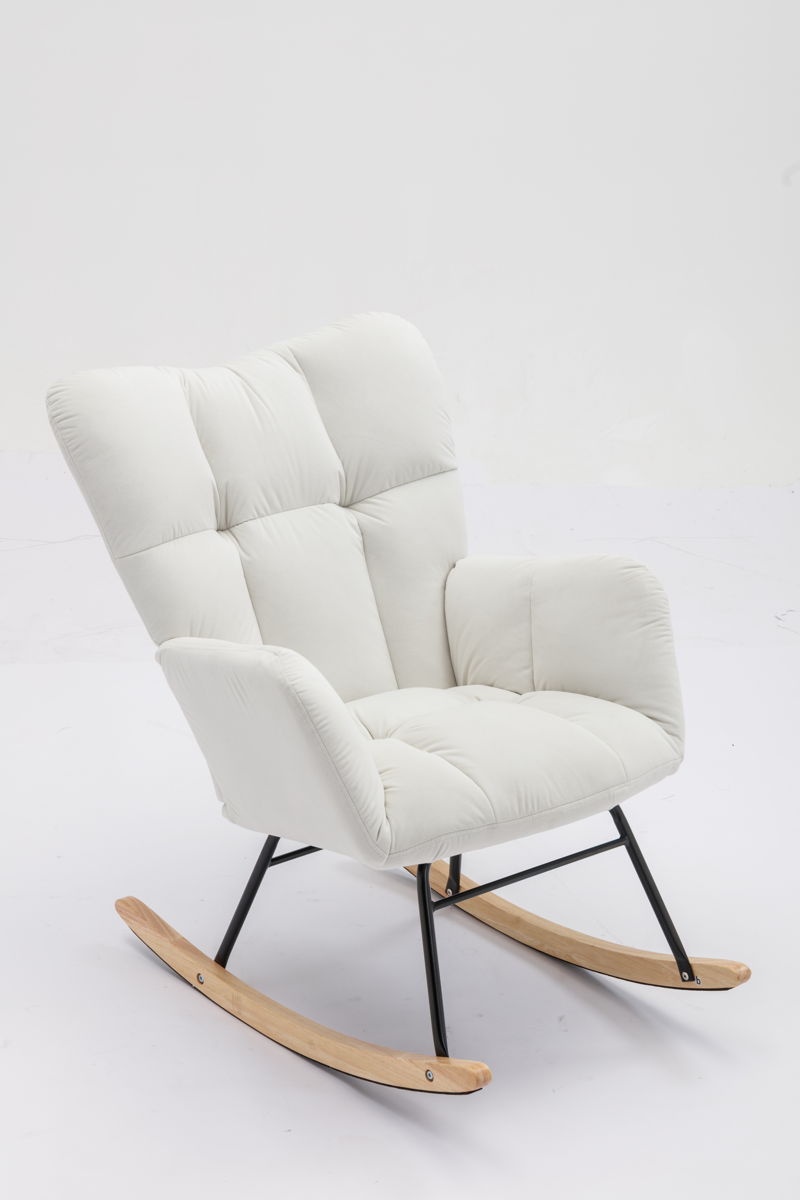 Mid-Century Modern Teddy Fabric Tufted Upholstered Rocking Chair Padded Seat For Living Room Bedroom