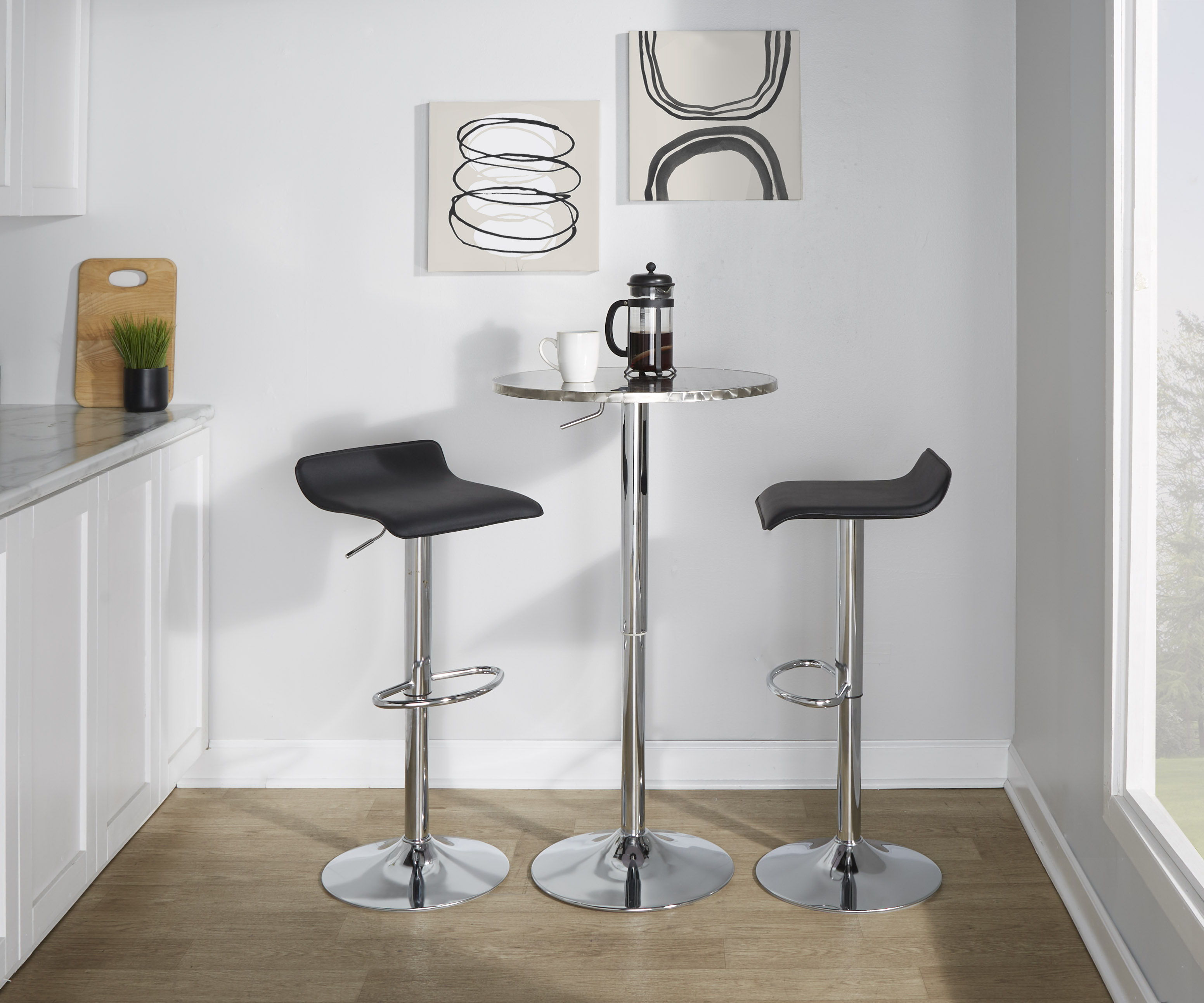 Bistro - Contemporary Adjustable Round Bar Table - Silver