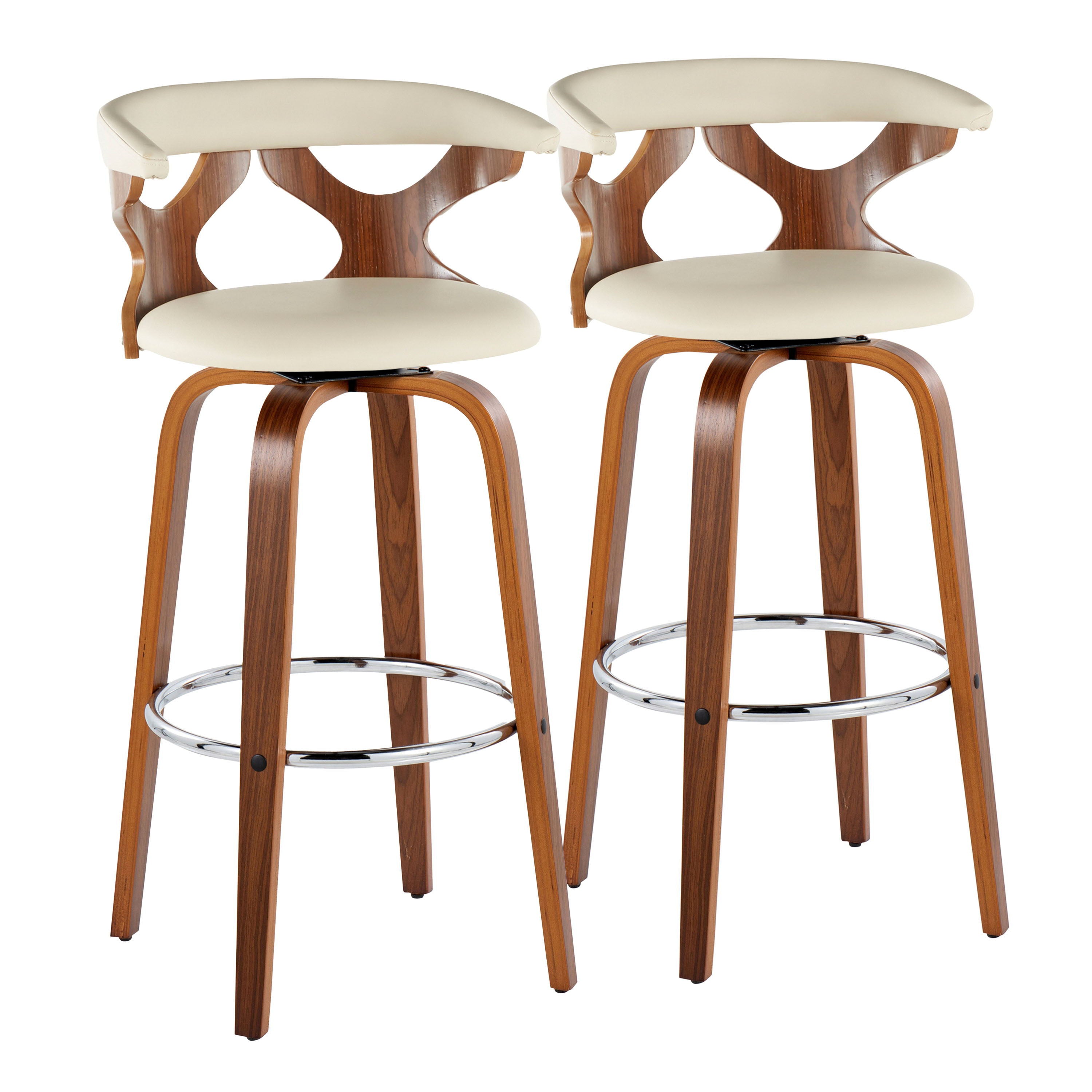 Gardenia - Mid Century Modern Fixed Height Barstool With Swivel With Round Footrest (Set of 2)