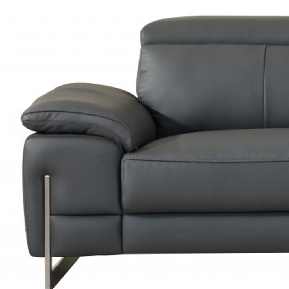 Italian Leather Sofa & Silver Legs - Dark Gray