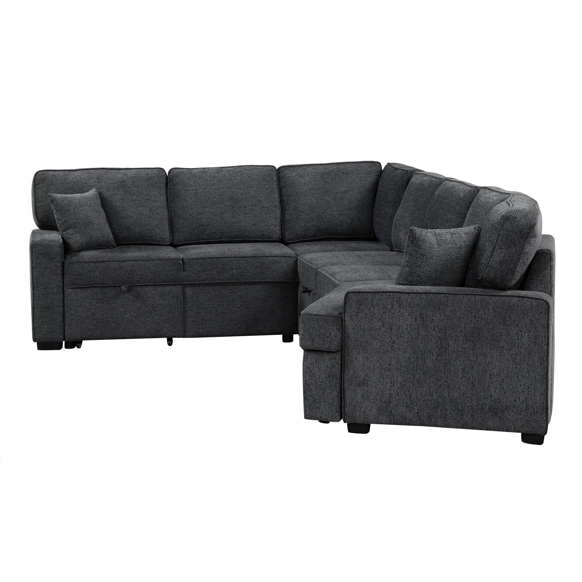 L-Shaped Sofa Sectional Sofa Couch Pull-Out Sofa Bed With Charging Devices And Cup Holders For Living Room