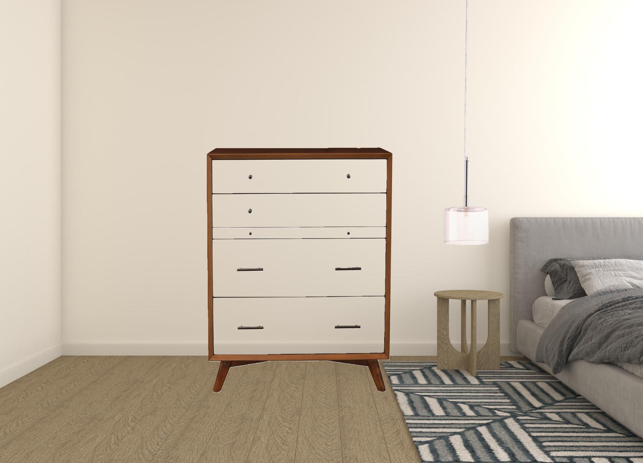 Solid Wood Four Drawer Chest - Brown / White