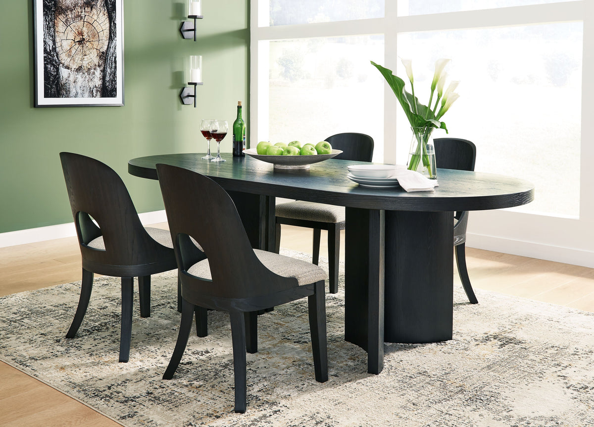 Rowanbeck - Dining Room Set Black 5 Pc. Table, 4 Chairs by Signature Design by Ashley® | Bel Furniture