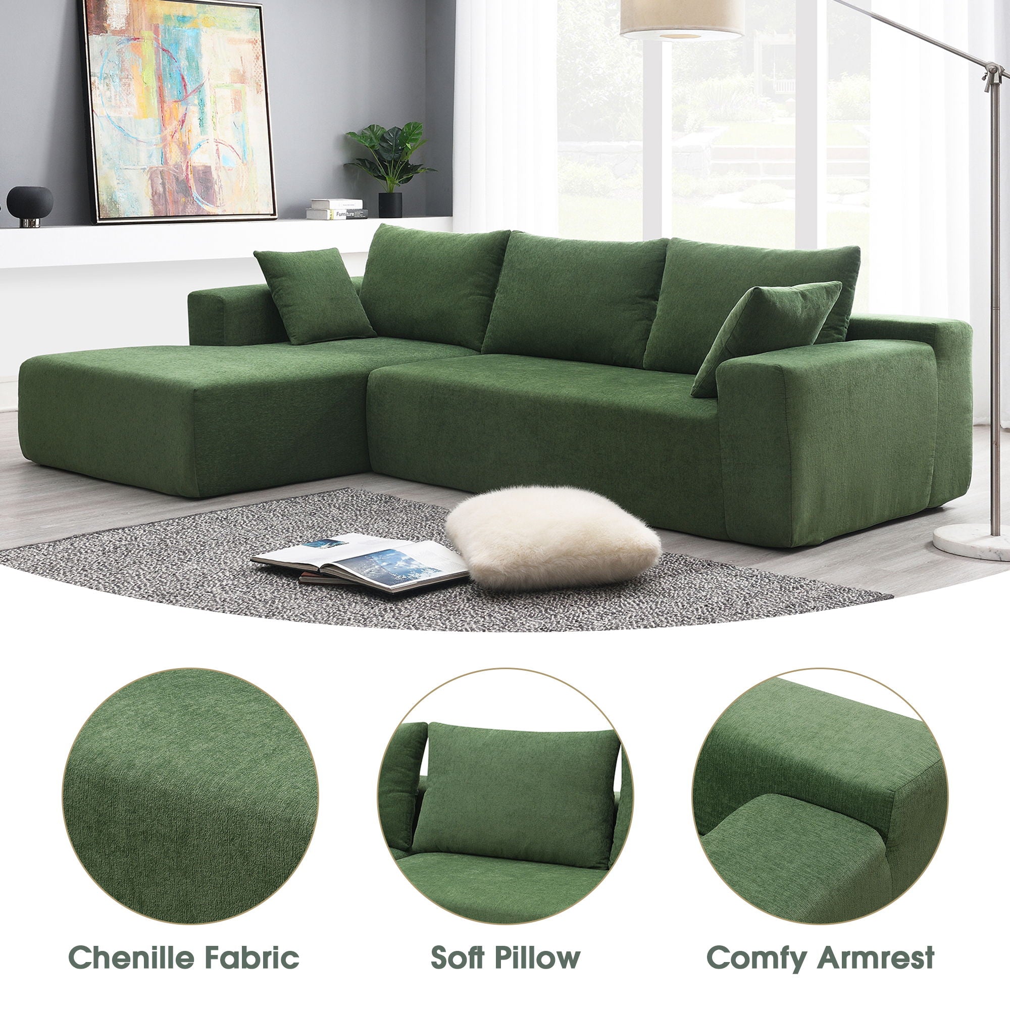 Modular Sectional Living Room Sofa Set, Modern Minimalist Style Couch, Upholstered Sleeper Sofa For Living Room, Bedroom, Salon, 2 Piece Free Combination, L-Shape