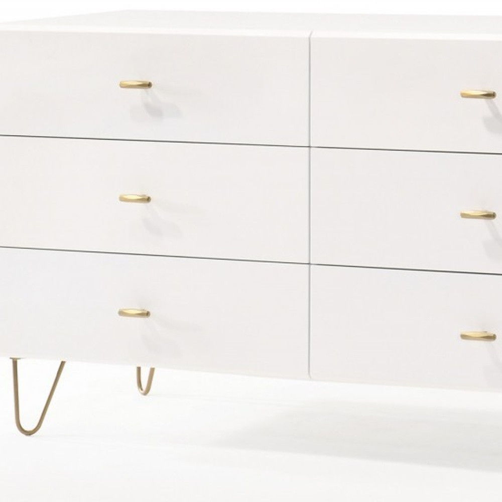 Six Drawer Wood Double Dresser - White