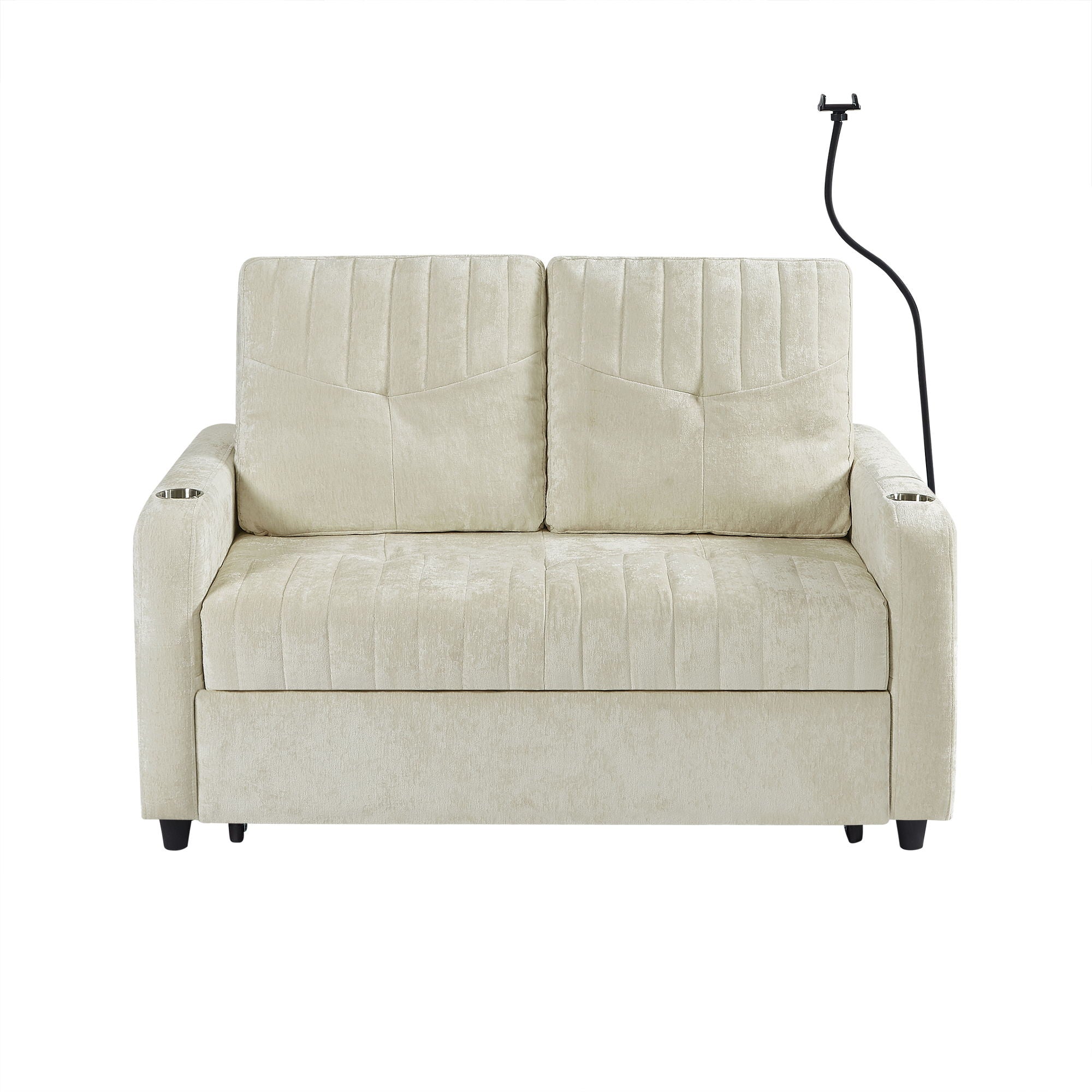 Modern Loveseat Pull Out Sofa Bed With Adjustable Backrest, Two Cup Holders, A Phone Holder, Three Charging Ports And Side Storage Pockets For Living Room