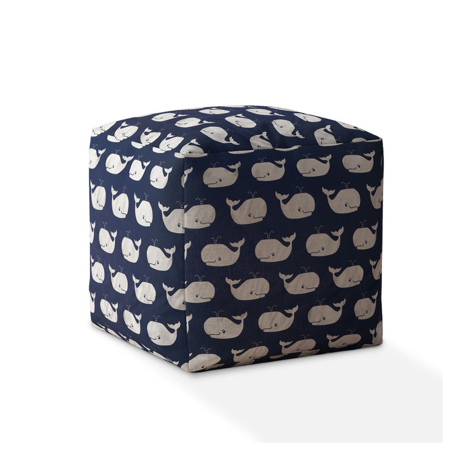 Twill Animal Print Pouf Ottoman - Blue / White