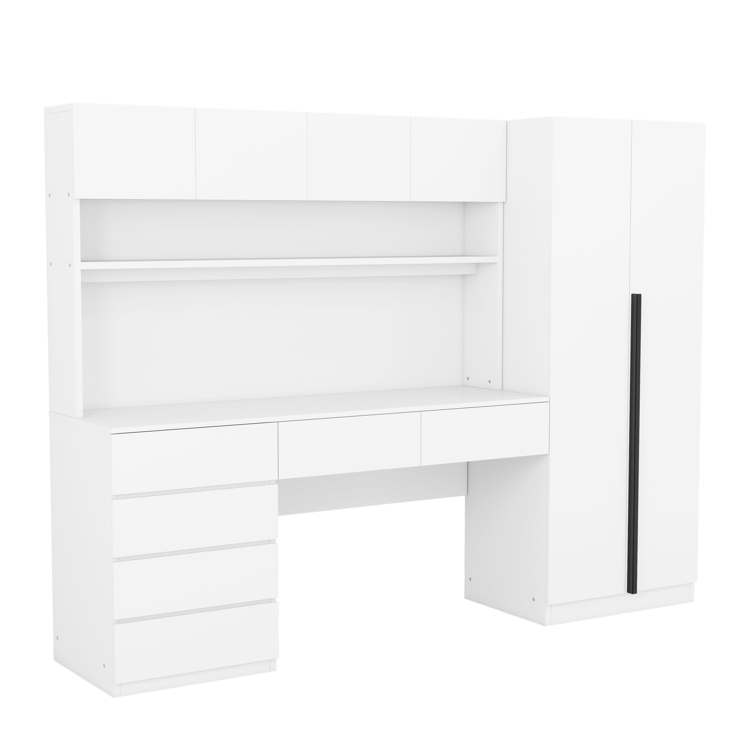 2 Door Wooden Storage Desk Wardrobe For Bedroom With Shelves And Drawers