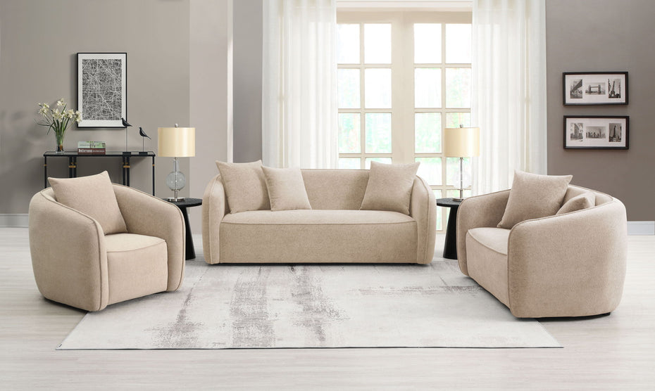 Keith - Chenille 3 Piece Living Room Set (Comes With Matching Color Toss Pillows)