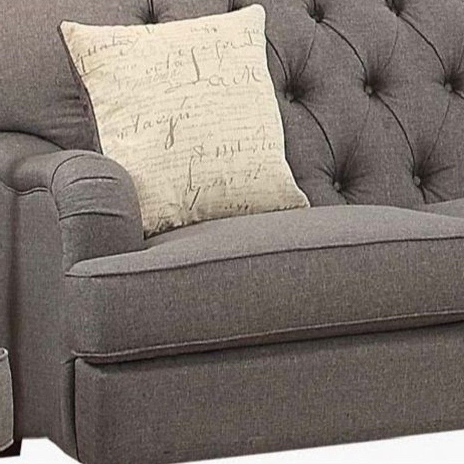 Linen Curved Loveseat And Toss Pillows - Dark Gray / Brown