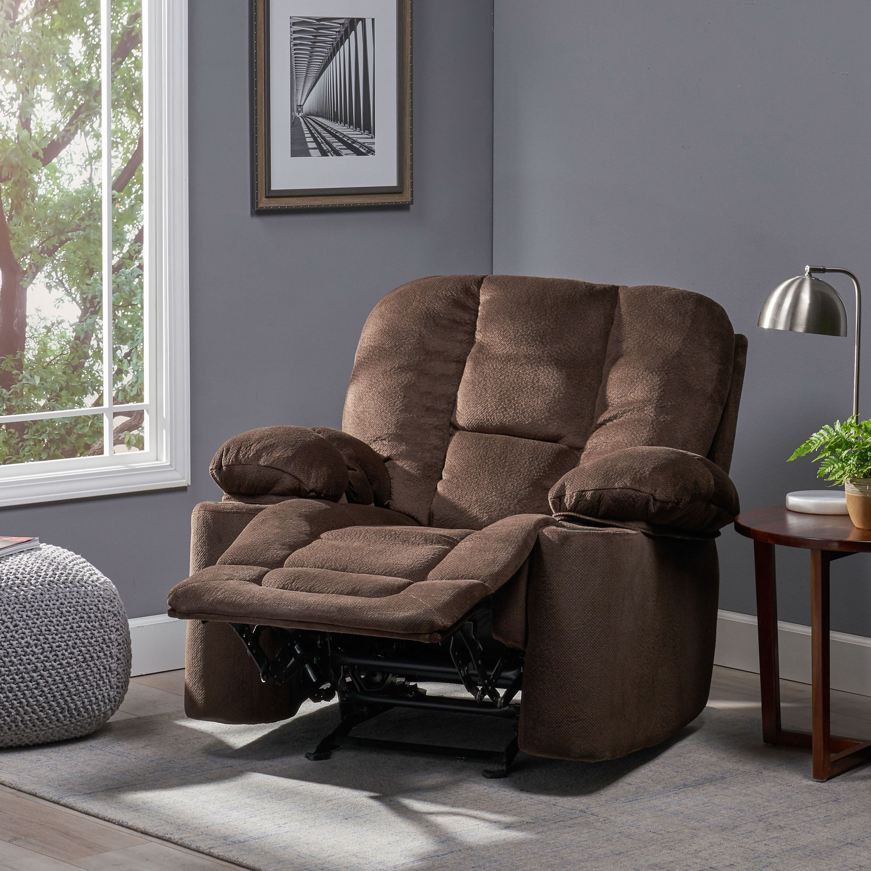 Luxurious Manual Recliner Chair With Skin-Friendly Fabric And Dual Cup Holders