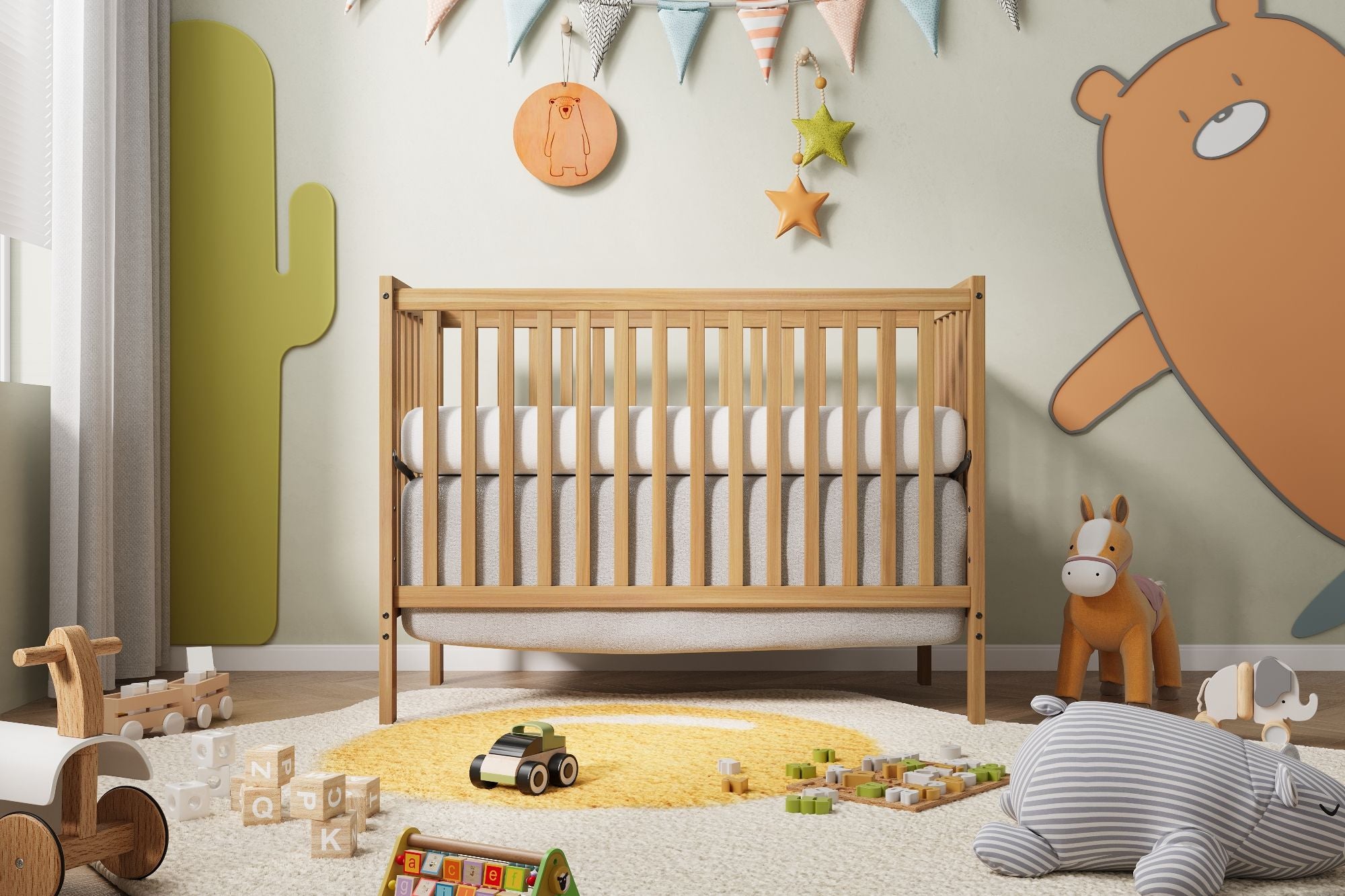 Crib 5 In 1 Convertible, Converts From Baby Crib To Toddler Bed, Fits Standard Full Size Crib Mattress