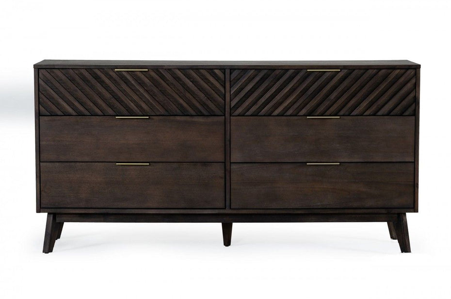 Solid Six Drawer Double Dresser - Dark Brown