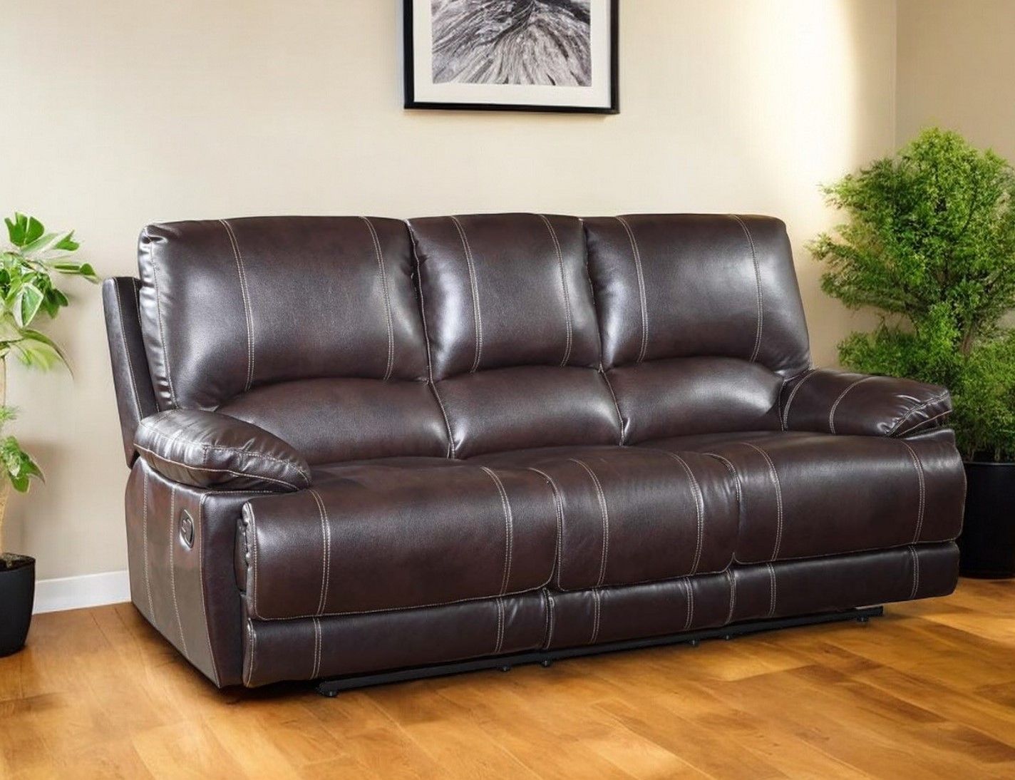 Microfiber Reclining Sofa With Black Legs - Brown