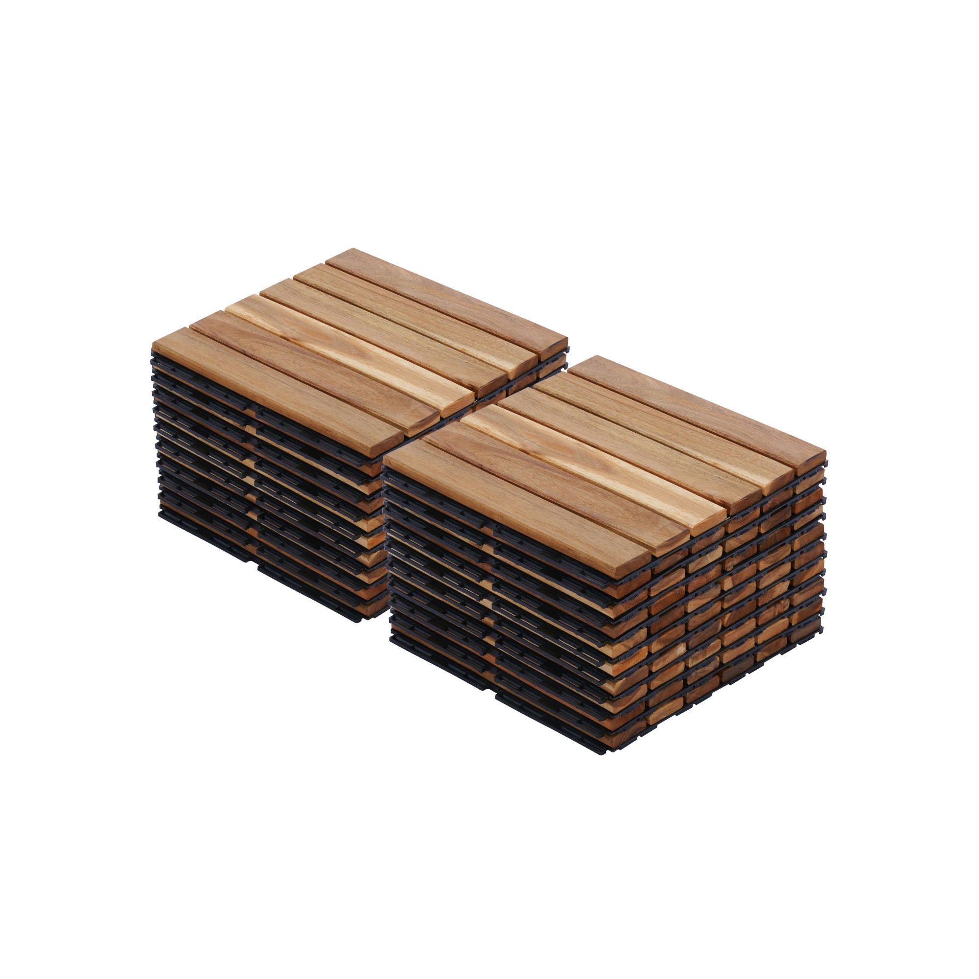 Interlocking Deck Tiles Striped Pattern, Square Acacia Hardwood Outdoor Flooring For Patio, Bancony, Pool Side