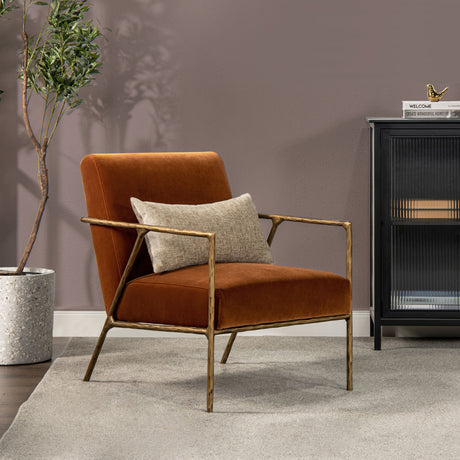 Aerin - Hammered Brass Upholstered Accent Arm Chair by Jennifer Taylor Home | Bel Furniture