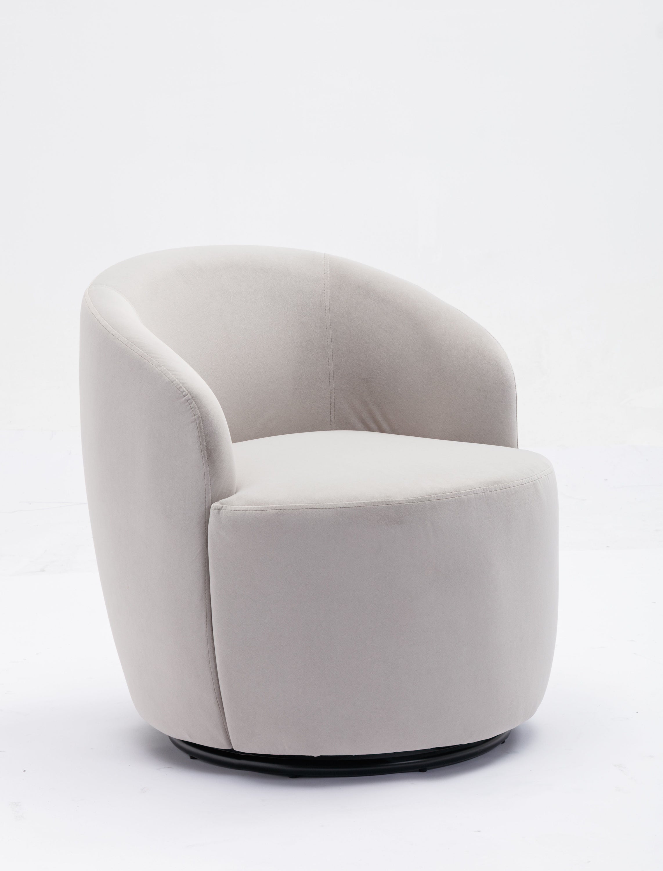 Velvet Fabric Swivel Accent Armchair Barrel Chair With Powder Coating Metal Ring