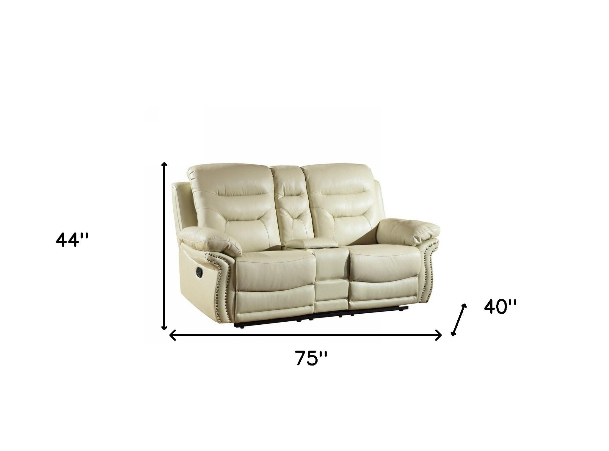 Faux Leather Manual Reclining Love Seat With Storage - Beige