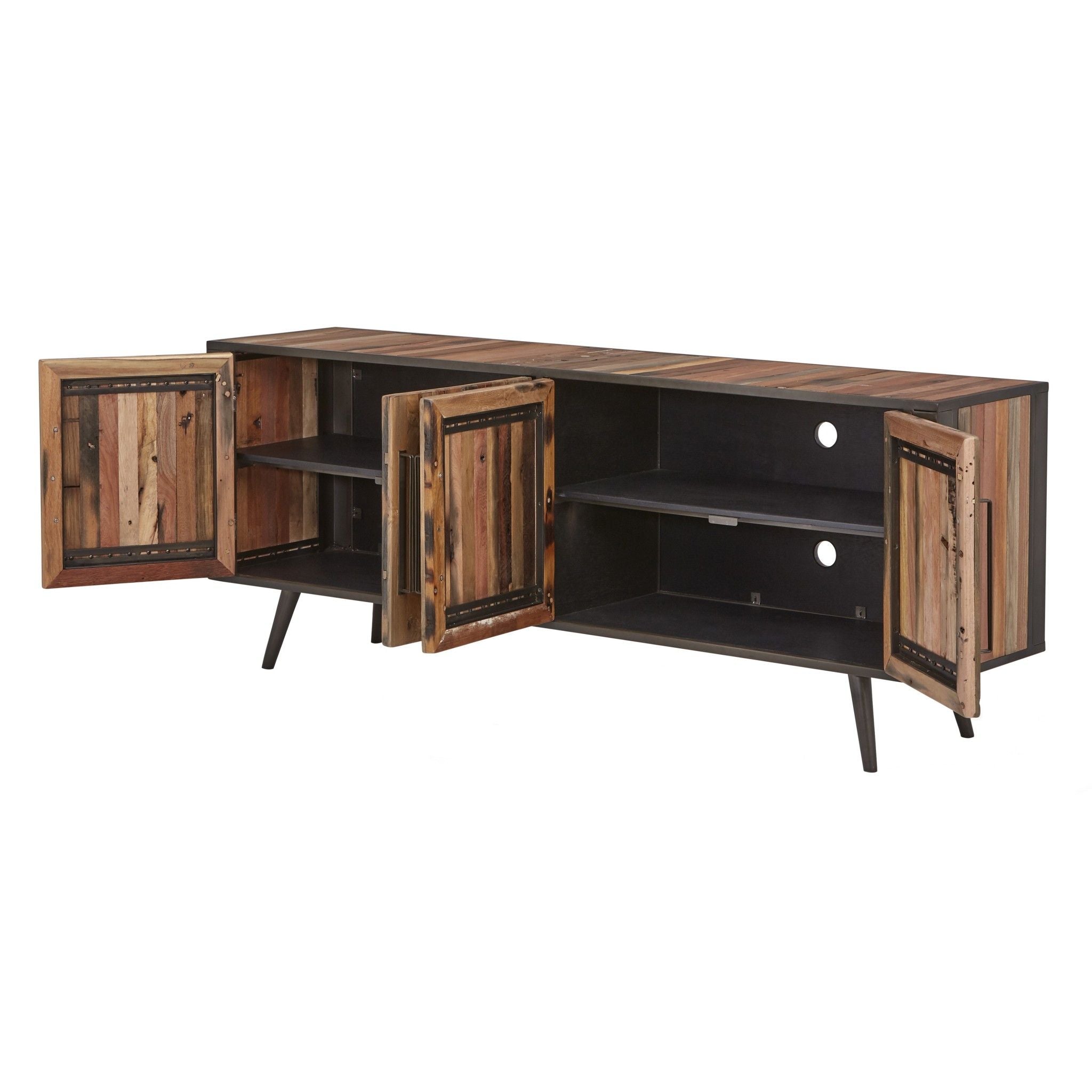 Wood Recycled Boat Wood And Iron Cabinet Enclosed Storage TV Stand - Brown