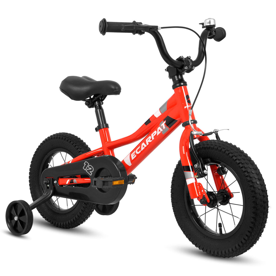 Kids' Bike 12" Wheels, 1 Speed Boys Girls Child Bicycles For 2-4Years, With Removable Training Wheels Baby Toys, Front V Brake, Rear Holding Brake - Red