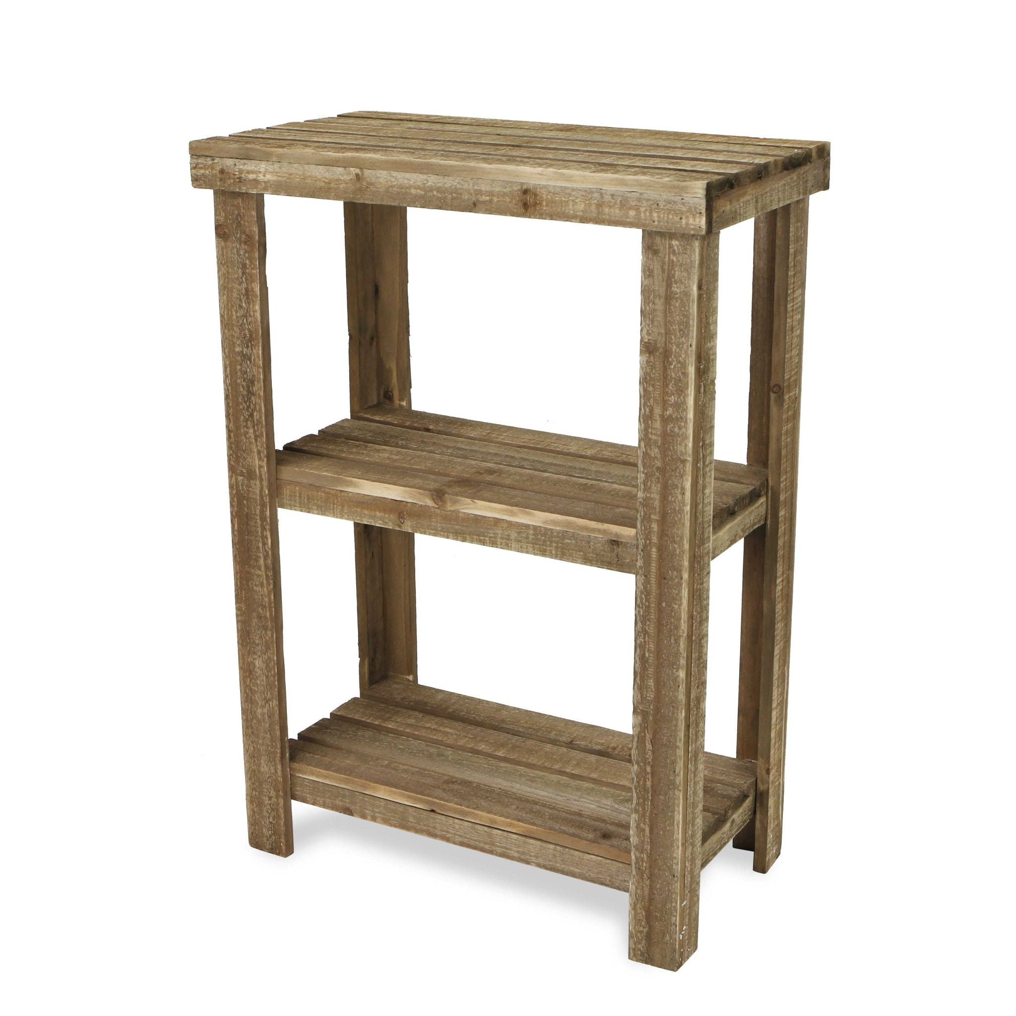 Solid Wood End Table With Two Shelves - Brown