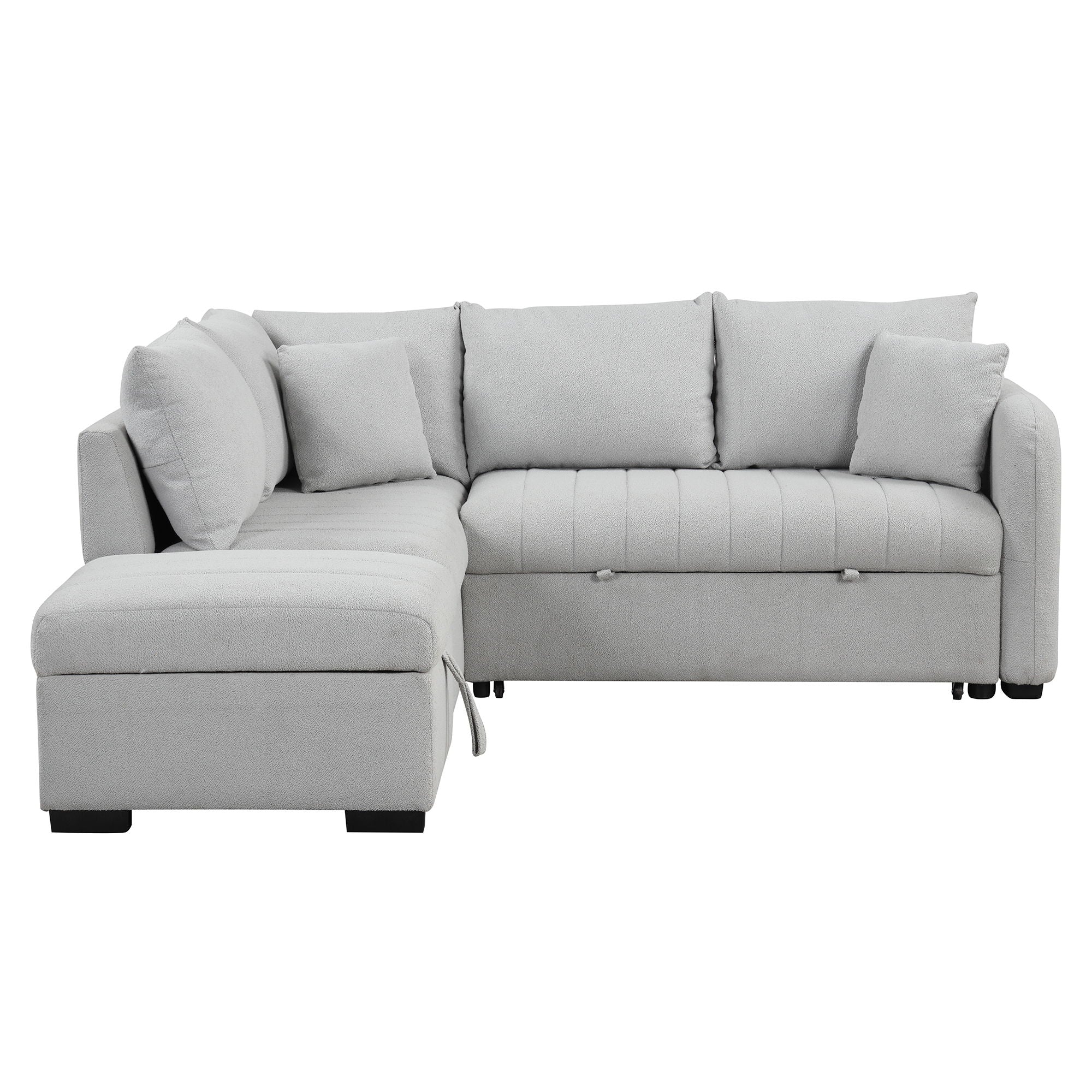 L-Shaped Sectional Pull Out Sofa Bed Sleeper Sofa With Two USB Ports, Two Power Sockets And A Movable Storage Ottoman