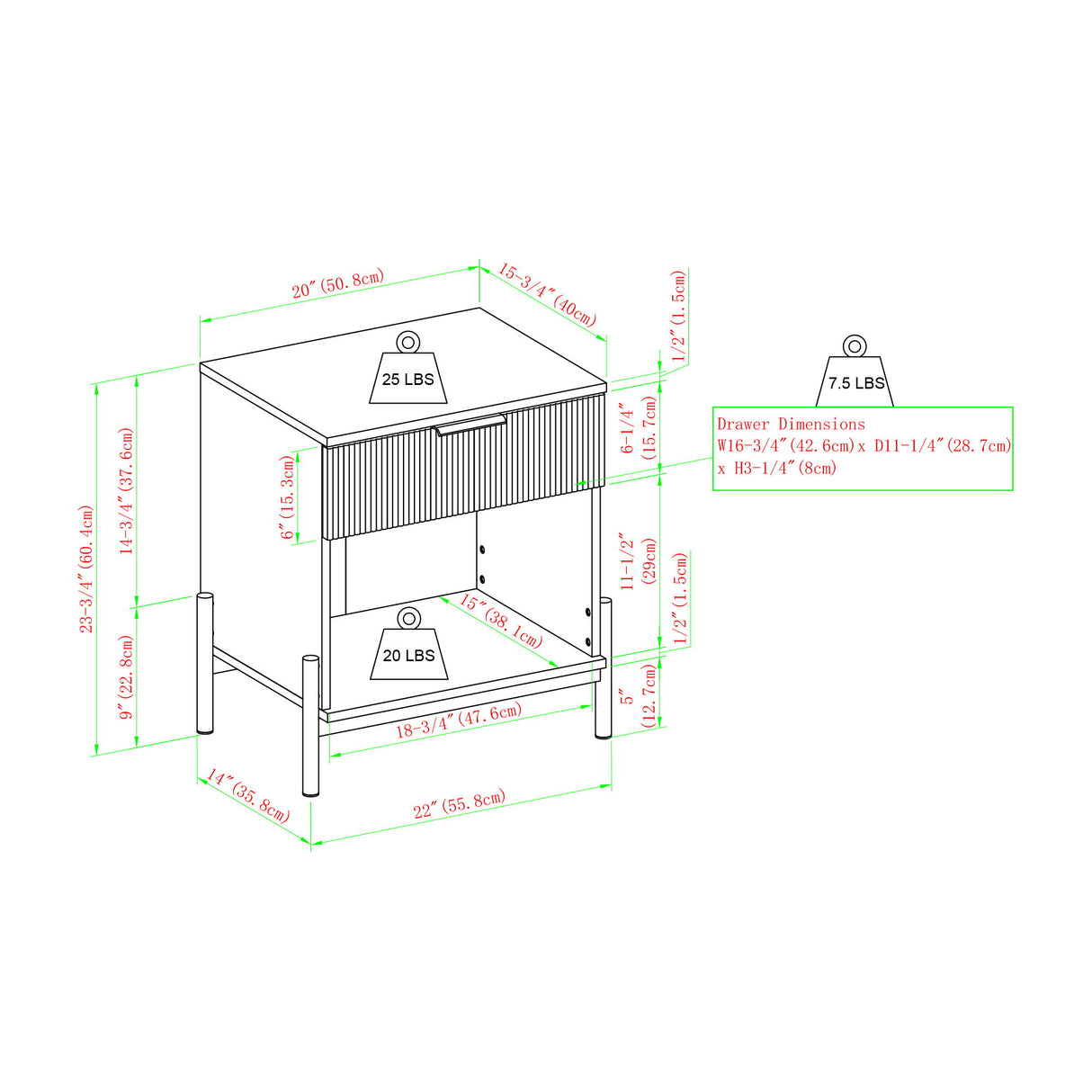 Modern Fluted Drawer Nightstand With Open Cubby Coastal by Walker Edison | Bel Furniture