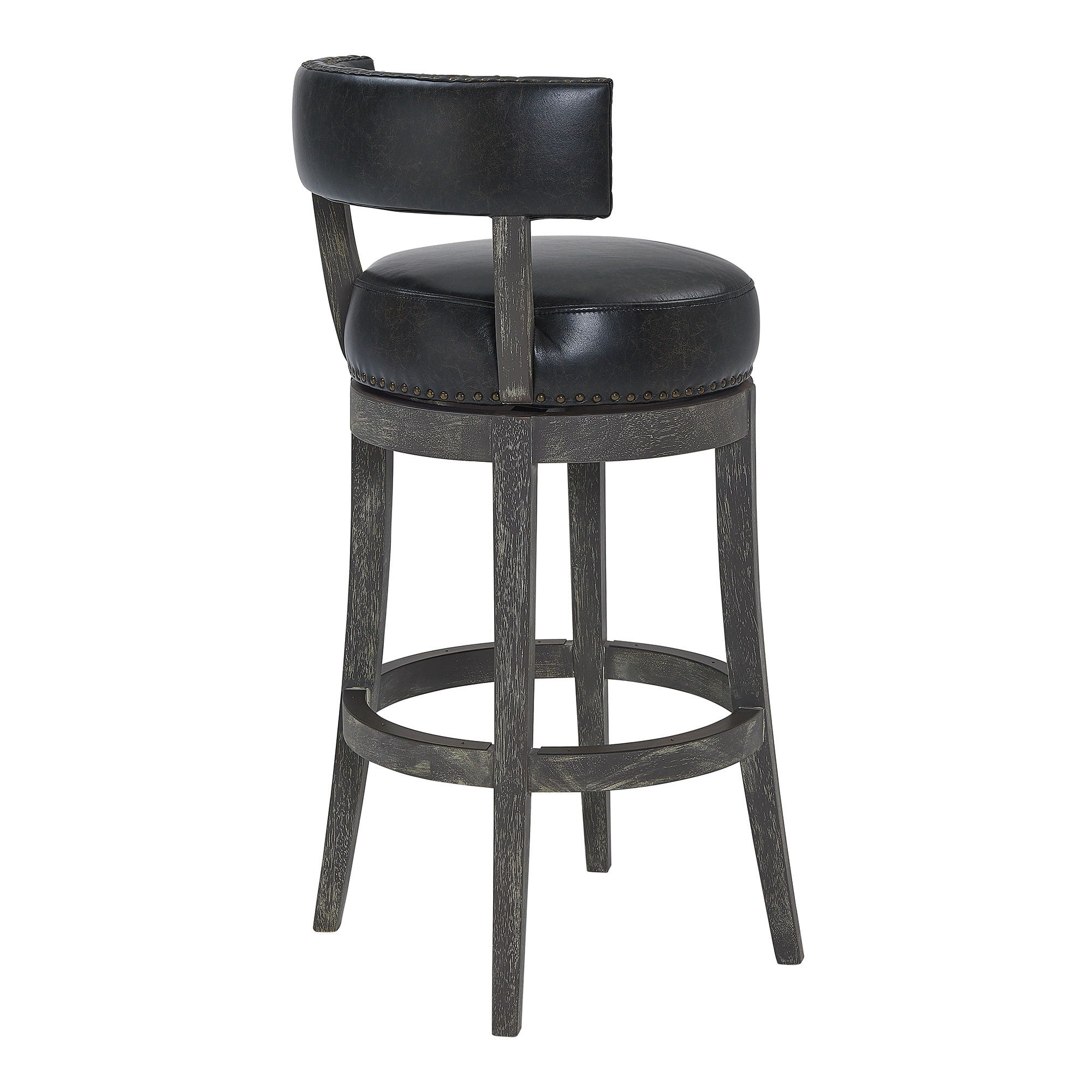 Faux Leather And Wood Swivel Low Back Counter Height Bar Chair - Black / Dark Gray