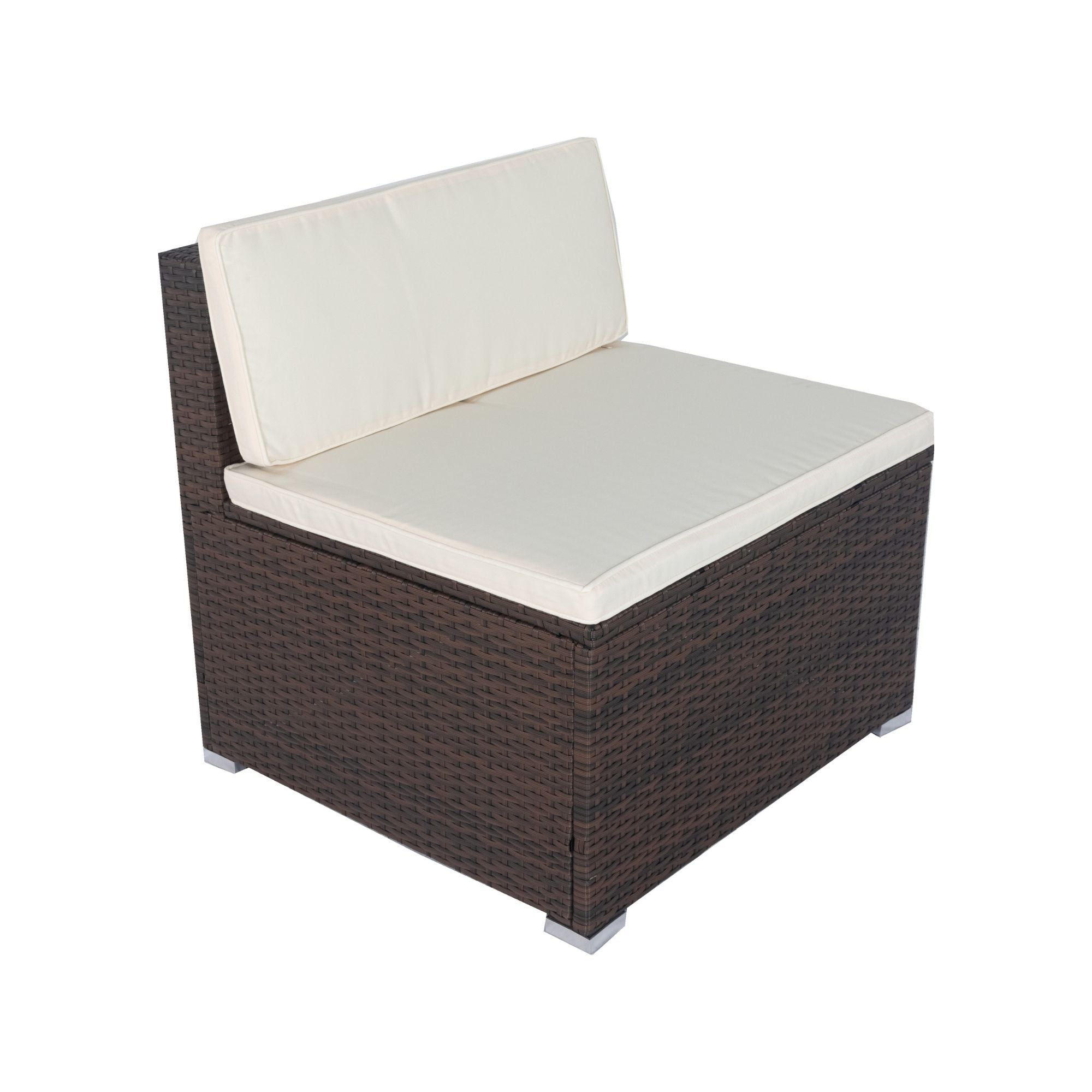 11 Piece Patio Wicker Conversation Set, 10 Seater Patio Sectional Set With 3 Storage Box Under Seat - Brown / White