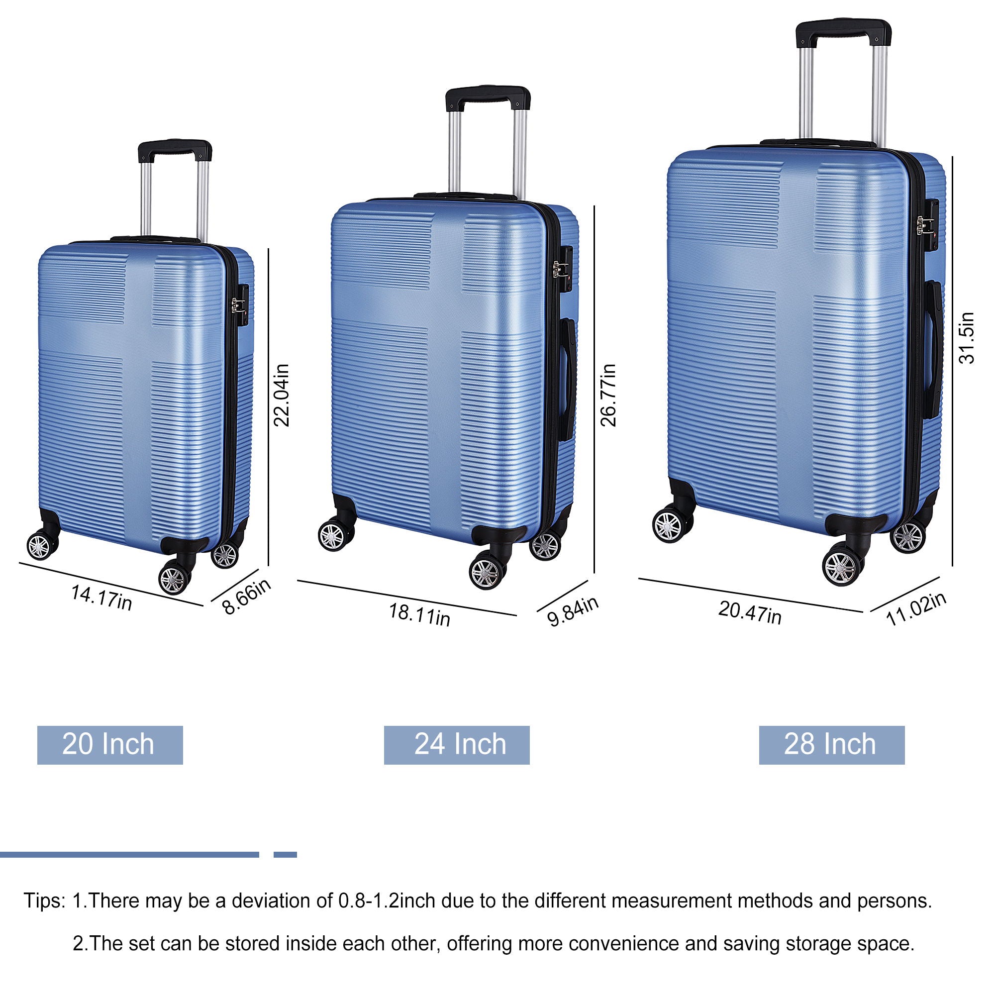 3 Piece Luggage With Tsa Lock Abs, Durable Luggage Set, Lightweight Suitcase With Hooks, Spinner Wheels Cross Stripe Luggage Sets