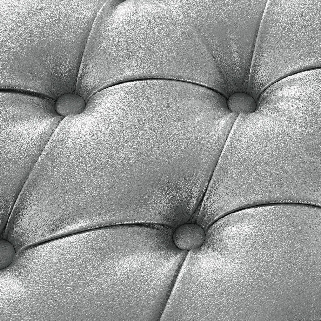 Faux Leather Tufted Cocktail Ottoman - Silver / Clear