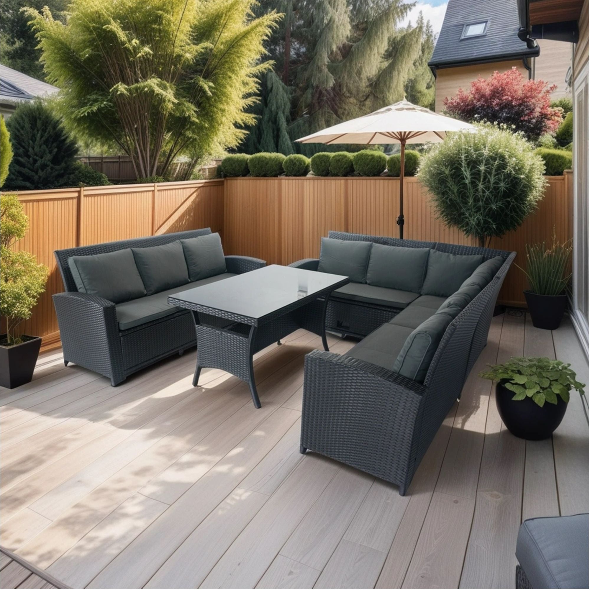 5 Piece Patio Wicker Outdoor Sectional Set 9 Seater Conversation Set With 3 Storage Under Seat